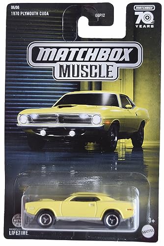 Matchbox 1970 Plymouth Cuda Auto, Kind, Klassische Autos, Maßstab 1:64, Windbetrieben, Push, Kunststoff, Gelb, Unisex, Kinder (1-7 Jahre) von Matchbox