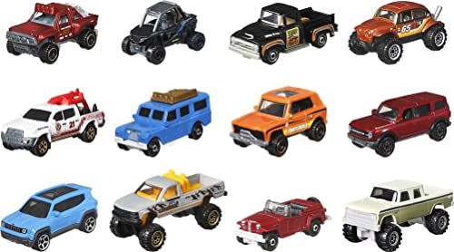 Matchbox - Abenteuer-Fahrzeug-Set; Packung mit 12 Fahrzeugen im Maßstab 1:64, Geländewagen und SUVs, Rettungsfahrzeuge und Jeep, Spielzeug und Geschenk für Kinder ab 3 Jahren, HDK60 von Matchbox