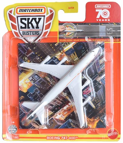 Matchbox Boeing 747-400, Spielzeug-Flugzeug, Kinderspielzeug, Unisex, Maßstab 1:64, Metallbau, 3+ Jahre, Manuell, Ohne Batterie, Wind-up, Spielmatte enthalten von Matchbox