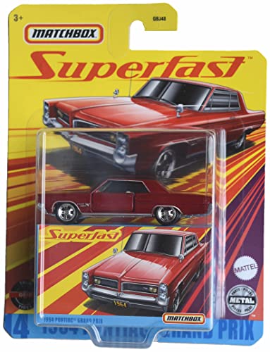 Matchbox Großer Preis von Pontiac 1964, Superfast Auto, Kind, Metall, Rot, Klassisches Auto-Rennen, Maßstab 1:64, Unisex-Kinder von Matchbox