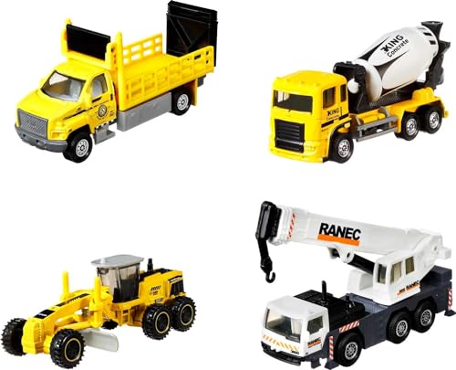 Matchbox HCC07 - Baumaschinen 4er-Pack, unterschiedliche Baustellenfahrzeuge, Spielfahrzeuge mit beweglichen Teilen, Spielzeug ab 3 Jahren von Matchbox