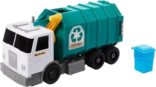 Matchbox HHR64 - Recycling Truck, ca 40 cm großer realistischer Truck mit Lichtern und Geräuschen, hergestellt aus mehr als 80% ISCC-zertifiziertem Kunststoff*, Spielzeug für Kinder ab 3 Jahren von Matchbox