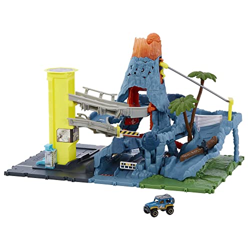 Matchbox HHW21 - Vulkan Spielset, enthält 1 Matchbox Fahrzeug, durch Fahrzeug aktivierte Funktionen, Lichter und Geräusche, Kinderspielzeug ab 3 Jahren von Matchbox