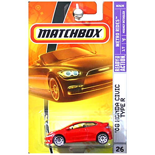 Matchbox MBX Metro Rides 2007 Maßstab 1:64 Druckguss-Metallauto # 26 – rote Farbe 3-Türer Schrägheck 2008 Honda Civic Typ R von Matchbox