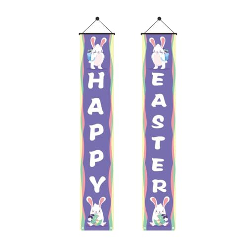 1 Paar Ostern Couplets, Haustürdekoration Ostertürbanner Flaggen, Kaninchen Tür Hänge Banner Ostertag tür Banner Porch Zeichen - Ostern Party Ornament (1,180x30cm) von Mateju