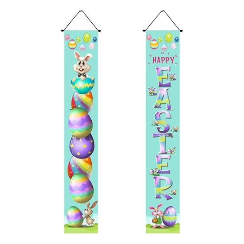 Mateju 1 Paar Ostern Couplets, Haustürdekoration Ostertürbanner Flaggen, Kaninchen Tür Hänge Banner Ostern Hängende Haustür Couplet - Ostern Party Ornament (30 * 180cm,A) von Mateju