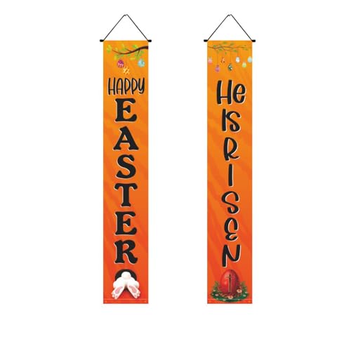 Mateju 1 Paar Ostern Couplets, Haustürdekoration Ostertürbanner Flaggen, Kaninchen Tür Hänge Banner Ostern Hängende Haustür Couplet - Ostern Party Ornament (30 * 180cm,Orange) von Mateju