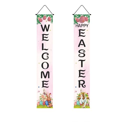 Mateju 1 Paar Ostern Couplets, Haustürdekoration Ostertürbanner Flaggen, Kaninchen Tür Hänge Banner Ostern Hängende Haustür Couplet - Ostern Party Ornament (30 * 180cm,Rosa) von Mateju