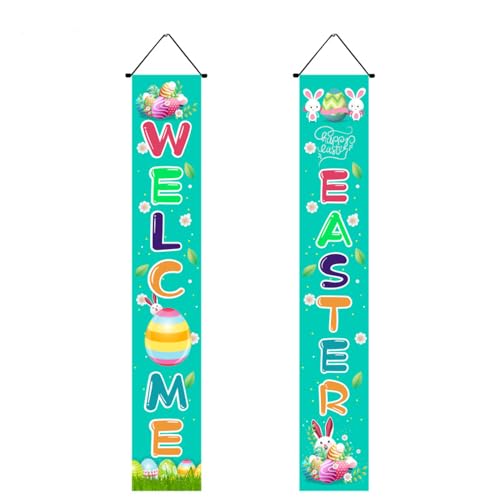 Mateju 1 Paar Ostern Couplets, Haustürdekoration Ostertürbanner Flaggen, Kaninchen Tür Hänge Banner Ostern Hängende Haustür Couplet - Ostern Party Ornament (Wiese,30 * 180cm) von Mateju