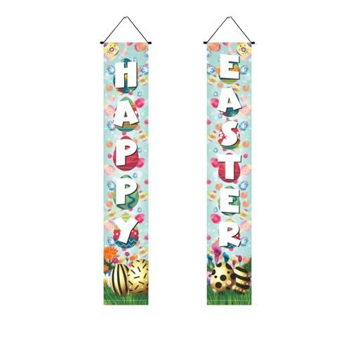 Mateju 1 Paar Ostern Couplets, Haustürdekoration Ostertürbanner Flaggen, Kaninchen Tür Hänge Banner Ostertag Porch Zeichen - Ostern Party Ornament (30 * 180cm,Ostern 1) von Mateju