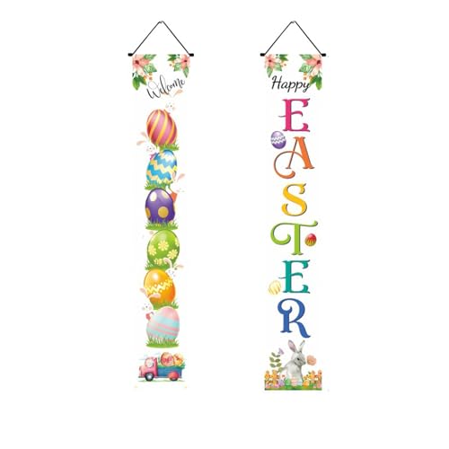 Mateju 1 Paar Ostern Couplets, Haustürdekoration Ostertürbanner Flaggen, Kaninchen Tür Hänge Banner Ostertag Porch Zeichen - Ostern Party Ornament (30 * 180cm,Ostern 2) von Mateju