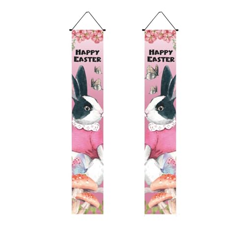 Mateju 1 Paar Ostern Couplets, Haustürdekoration Ostertürbanner Flaggen, Kaninchen Tür Hänge Banner Ostertag Porch Zeichen - Ostern Party Ornament (30 * 180cm,Rosa) von Mateju