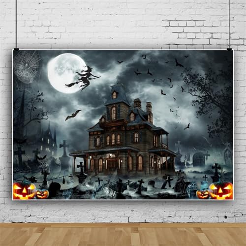 Mateju Halloween Party Dekoration Fotoleinwand Hintergrund, Vinyl Geburtstag Fotohintergrund Tuch, Gruselig Poster Foto Stand Hintergrund Geburtstagsdeko für Erwachsene Kind (gruselig a,150x100 cm) von Mateju