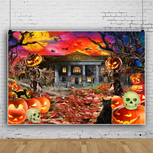 Mateju Halloween Party Dekoration Fotoleinwand Hintergrund, Vinyl Geburtstag Fotohintergrund Tuch, Gruselig Poster Foto Stand Hintergrund Geburtstagsdeko für Erwachsene Kind (gruselig f,300x200 cm) von Mateju