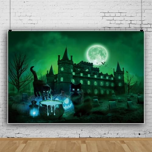 Mateju Halloween Party Dekoration Fotoleinwand Hintergrund, Vinyl Geburtstag Fotohintergrund Tuch, Poster Foto Stand Hintergrund, Geburtstagsdeko (120x80 cm,Grün) von Mateju