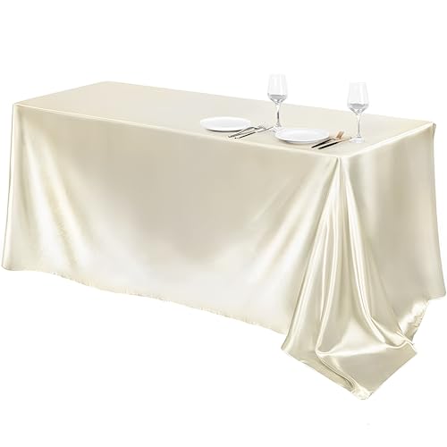 Mateju Tischrock Stehtisch Husse Rechteckige, 2 Stück Satiniertes Tischdecke für Partei, Feiern Veranstaltungen Hochzeit Dekoration Party für Bankett Hochzeit Geburtstag (Beige,145x275cm) von Mateju