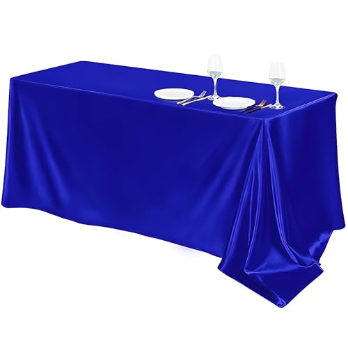 Mateju Tischrock Stehtisch Husse Rechteckige, 2 Stück Satiniertes Tischdecke für Partei, Feiern Veranstaltungen Hochzeit Dekoration Party für Bankett Hochzeit Geburtstag (Blau,145x320cm) von Mateju