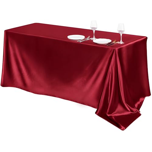 Mateju Tischrock Stehtisch Husse Rechteckige, 2 Stück Satiniertes Tischdecke für Partei, Feiern Veranstaltungen Hochzeit Dekoration Party für Bankett Hochzeit Geburtstag (Burgunderrot,145x320cm) von Mateju