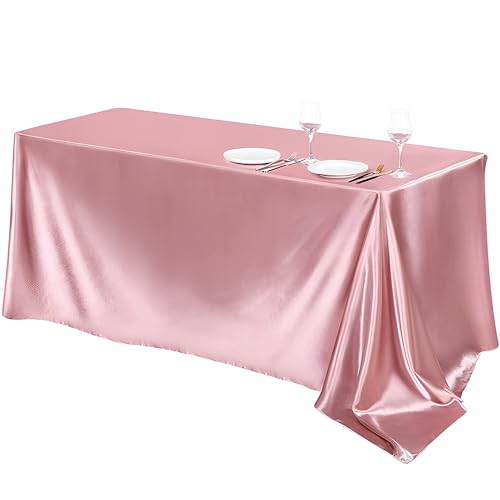 Mateju Tischrock Stehtisch Husse Rechteckige, 2 Stück Satiniertes Tischdecke für Partei, Feiern Veranstaltungen Hochzeit Dekoration Party für Bankett Hochzeit Geburtstag (Roségold,145x220cm) von Mateju