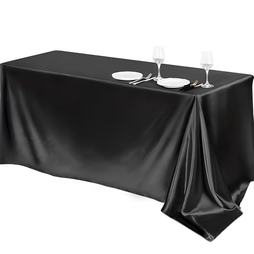 Mateju Tischrock Stehtisch Husse Rechteckige, 2 Stück Satiniertes Tischdecke für Partei, Feiern Veranstaltungen Hochzeit Dekoration Party für Bankett Hochzeit Geburtstag (Schwarz,145x275cm) von Mateju