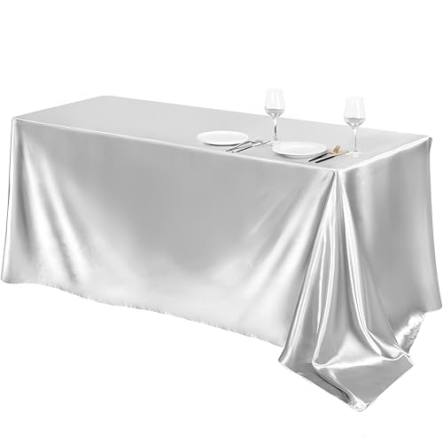 Mateju Tischrock Stehtisch Husse Rechteckige, 2 Stück Satiniertes Tischdecke für Partei, Feiern Veranstaltungen Hochzeit Dekoration Party für Bankett Hochzeit Geburtstag (Silber-Grau,145x320cm) von Mateju