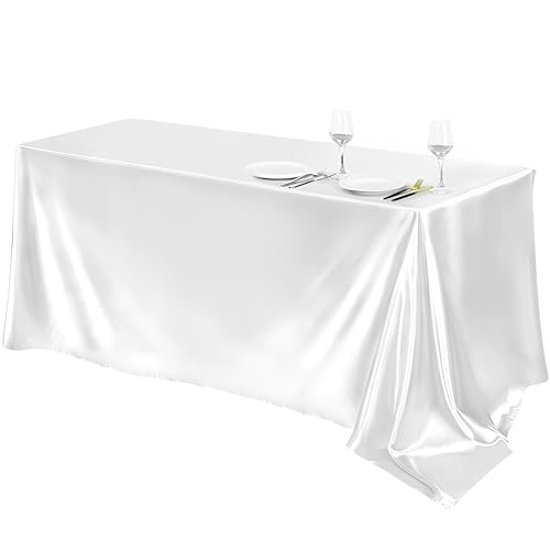 Mateju Tischrock Stehtisch Husse Rechteckige, 2 Stück Satiniertes Tischdecke für Partei, Feiern Veranstaltungen Hochzeit Dekoration Party für Bankett Hochzeit Geburtstag (Weiß,145x180cm) von Mateju