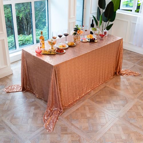 Mateju Tischrock Stehtisch Husse Rechteckige/Quadrat, Glitzer Tischdecke für Partei, Feiern Veranstaltungen Hochzeit Dekoration Party für Bankett Hochzeit Geburtstag (153x320cm,Roségold) von Mateju