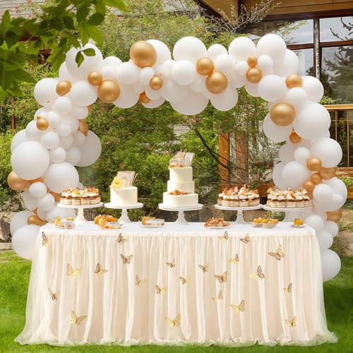 Mateju Tüll Tischrock Tischdekoration Hochzeit 3D Schmetterling Tischrock Waschbare, Feiern Veranstaltungen Hochzeit Dekoration Party für Bankett Hochzeit Geburtstag (4FT/122x77cm,Beige) von Mateju