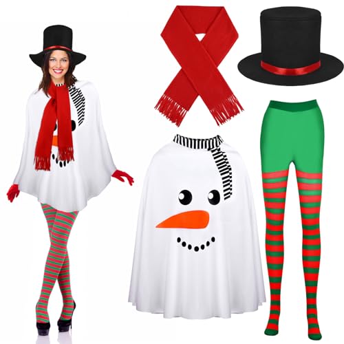 Matiniy 4 Stück Weihnachten Erwachsene Schneemann Kostüm Kit Fake Karotte Nase Hemd Schal Hut Handschuhe für Frauen Party Cosplay von Matiniy