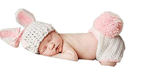 Matissa Baby Kleinkind Neugeborenen Hand gestrickt häkeln Strickmütze Hut Kostüm Baby Fotografie Requisiten Props (Rosa Kaninchen) von Matissa