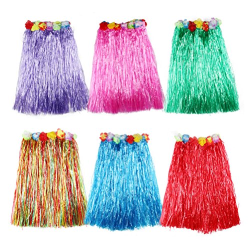 Matissa Hawaian Hula Gras Rock und Blume Leis Kostüm Set für Damen Luau Faschingskostüm (Grün, Kurz (40cm)) von Matissa