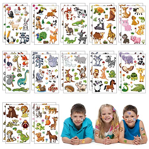 Matogle 24 Blätter Tattoo Kinder Kindertattoos Jungen Hautfreudlich Klebetattoos Kinder Tattoo Sticker Tiere Aufkleber Temporäre Mitbringsel Kindergeburtstag Gastgeschenke Geburtstag Mitgebsel Kinder von Matogle