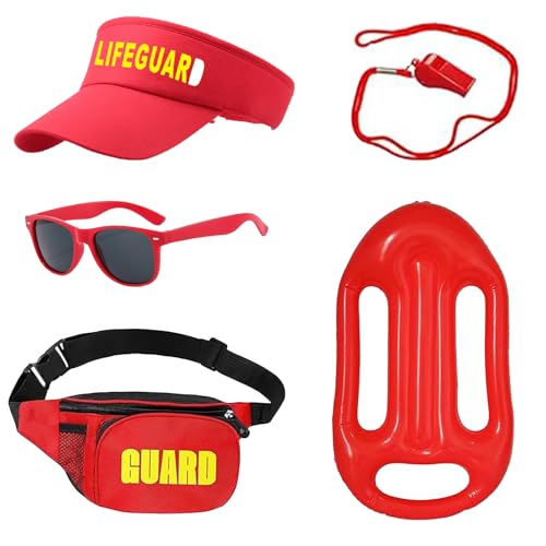 5 Stück Rettungsschwimmer Kostüm Set, Lifeguard Fasching Kostüm Herren Damen mit Rot Rettungshilfe, Baywatch Kostüm Zubehör für Mottoparty (Stil 1) von Matreeglam