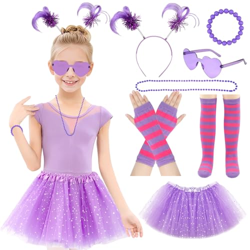 Matreeglam 7 Stück Tütü Pailletten Tüllrock Mädchen, Karneval Tütü Rock Ballettrock mit Haarband, Prinzessin Röcke für Kinder Karneval Geburtstag Halloween Party (lila) von Matreeglam