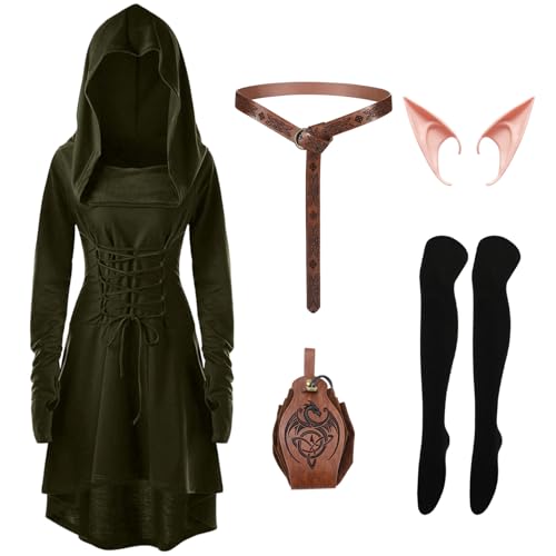 Halloween Mittelalter Kostüm Gothic Kleid Damen (grün, 2XL) von Matreeglam