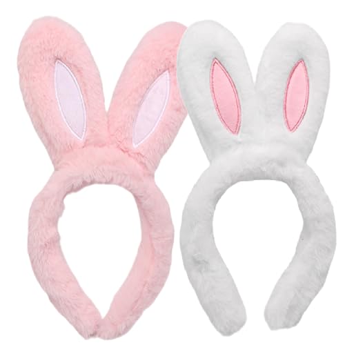 Matreeglam 2 Stück Hasenohren Haarreif Set Erwachsene Kinder, Plüsch Stirnbänder Hase Ohren Haarbänder für Damen Mädchen Ostern Karneval Cosplay (Stil 1) von Matreeglam