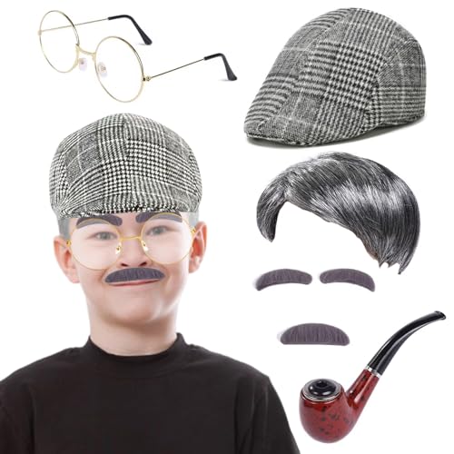 Matreeglam Alter Mann Alte Frauen Kostüm Zubehör für Kinder 100 Tage Schule Opa Kostüm Set Alte Dame Verkleidung Outfit für Karneval Party Welttag des Buches (Stil 1) von Matreeglam