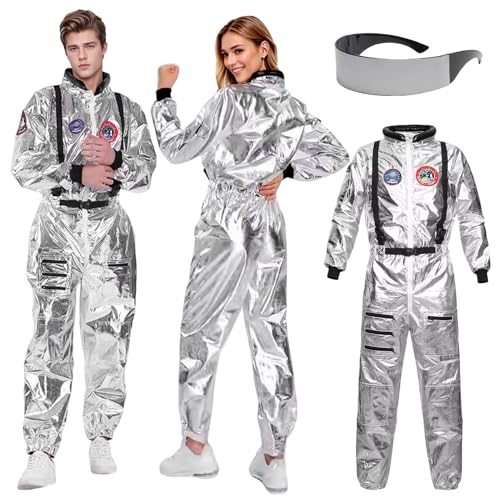 Matreeglam Astronaut Kostüm für Erwachsene, Faschingskostüme Astronauten Kostüm Overall Herren Jungen Damen, Weltall Raumfahrer Anzug Spaceman für Karneval Halloween (silbrig, 2XL) von Matreeglam