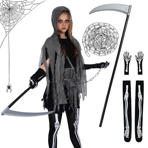 Matreeglam Halloween Sensenmann Kostüm Mädchen (schwarz, L) von Matreeglam