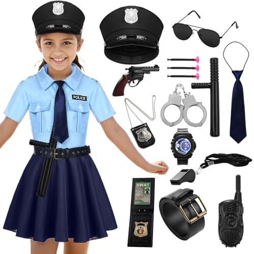 Matreeglam Kinderkostüm Polizistin, Polizist Kostüm Set für Mädchen, Polizei Ausrüstung mit Trillerpfeife Walkie-Talkie, Cosplay Kostüm für Faschingskostüme Karneval Halloween (M) von Matreeglam