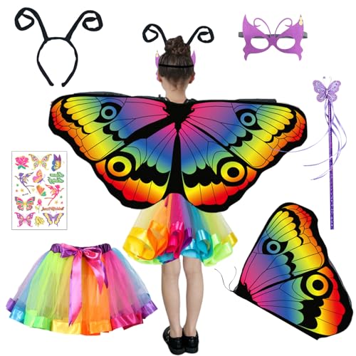 6 Stück Kostüm Schmetterling Set Mädchen Kinder, Schmetterlingsverkleidungen mit Tutu Rock Tüllrock Maske Haarreif für Cosplay Karneval Fasching Mottoparty Geburtstagsgeschenk (stil 1) von Matreeglam