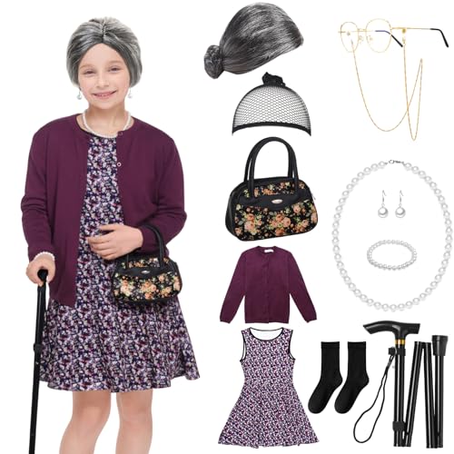 Matreeglam Old Lady Kostüm Set für Kinder Mädchen (Schwarz, 100) von Matreeglam