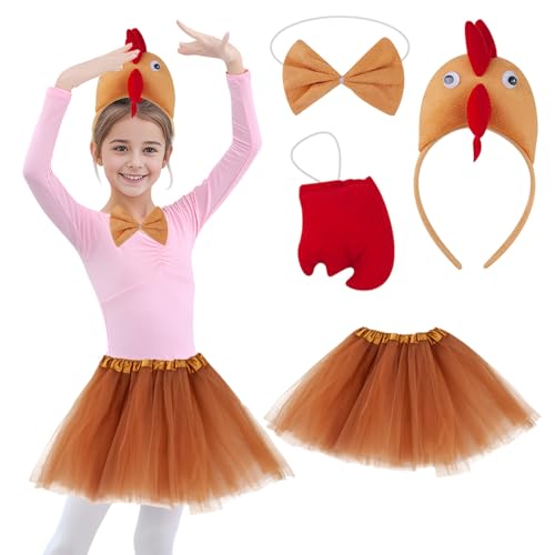 Matreeglam Oster-Hahn-Kostüm-Set für Mädchen, Kükenkostüm mit Hahn-Stirnband, Tutu-Rock, Tier-Kostüme für Kinder, Ostern, Party, Cosplay (braun) von Matreeglam