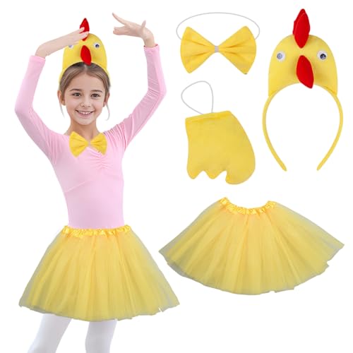 Matreeglam Ostern Huhn Kostüm Set für Kinder Mädchen, Hühnerkostüme mit Hühnerohren Stirnband für Ostern Cosplay Party (gelb) von Matreeglam