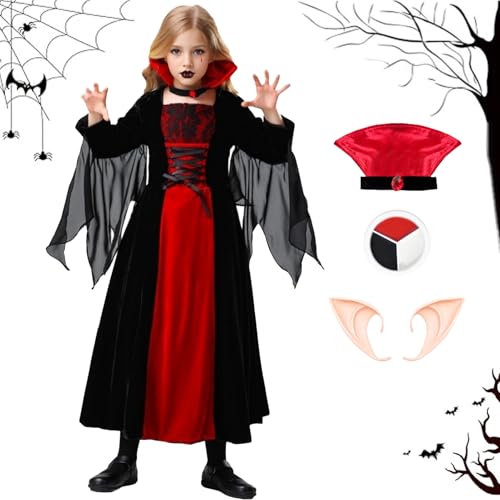 Matreeglam Vampir Kostüm Mädchen, Vampirkostüm Kleid mit Fledermausärmel, Gothic Vampir Prinzessin Kostüm für Halloween Fasching Cosplay Mottoparty (2XL) von Matreeglam