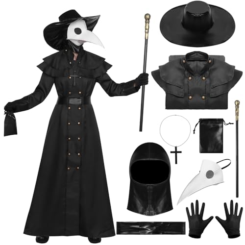 Pestdoktor Kostüm Kleid Damen, Pest Arzt Kostüm, Mittelalter Steampunk Outfit mit Pestarzt Schnabel- Maske, Plague Doctor Kostüm Für Halloween Karneval Cosplay (L) von Matreeglam