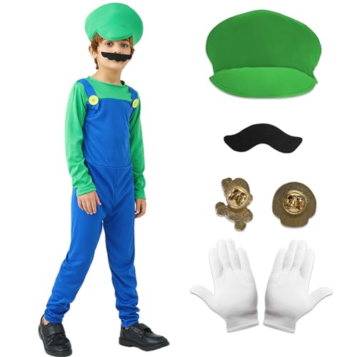 Super Brüder Kostüm Kinder Erwachsene, Fasching Kostüm kinder, Verkleidung Halloween Karneval Cosplay Costüm Outfit für Mädchen Damen Herren (Grün(Kinder), M) von Matreeglam