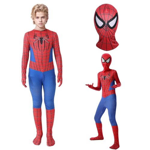 Super Kostüm Kinder, Super Cosplay Kostüme mit Silikon Maske Super Bodysuit für Jungen, 3D Anime Anzug Jumpsuit für Halloween Karneval Cosplay (Rot, 110) von Matreeglam