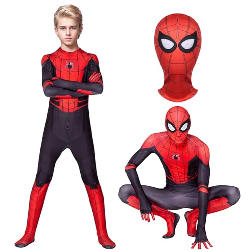 Super Kostüm Kinder, Super Cosplay Kostüme mit Silikon Maske Super Bodysuit für Jungen, 3D Anime Anzug Jumpsuit für Halloween Karneval Cosplay (RotSchwarz, 120) von Matreeglam