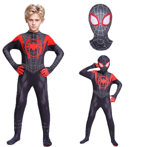 Super Kostüm Kinder, Super Cosplay Kostüme mit Silikon Maske Super Bodysuit für Jungen, 3D Anime Anzug Jumpsuit für Halloween Karneval Cosplay (Schwarz, 120) von Matreeglam